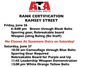 Rank Certification Time Schedule June 1015